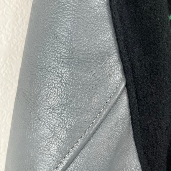 1990 Vintage Dehen Papa Murphys Black Gray Leather Wool Varsity Bomber Jacket XL - Picture 15 of 15